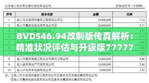 BVD546.94改制版传真解析：精准状况评估与升级版7777788888