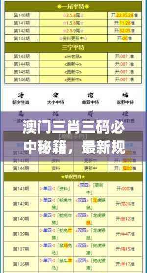 澳门三肖三码必中秘籍，最新规则解析_BPC300.84高效版